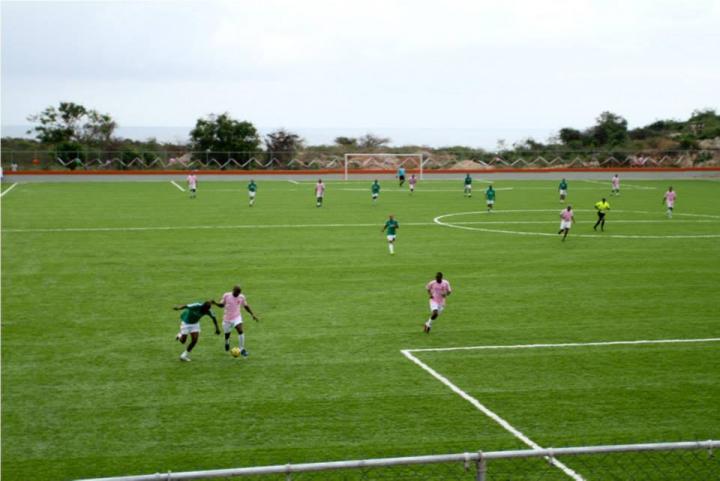 The first soccer game in the new Jacmel Sports park.